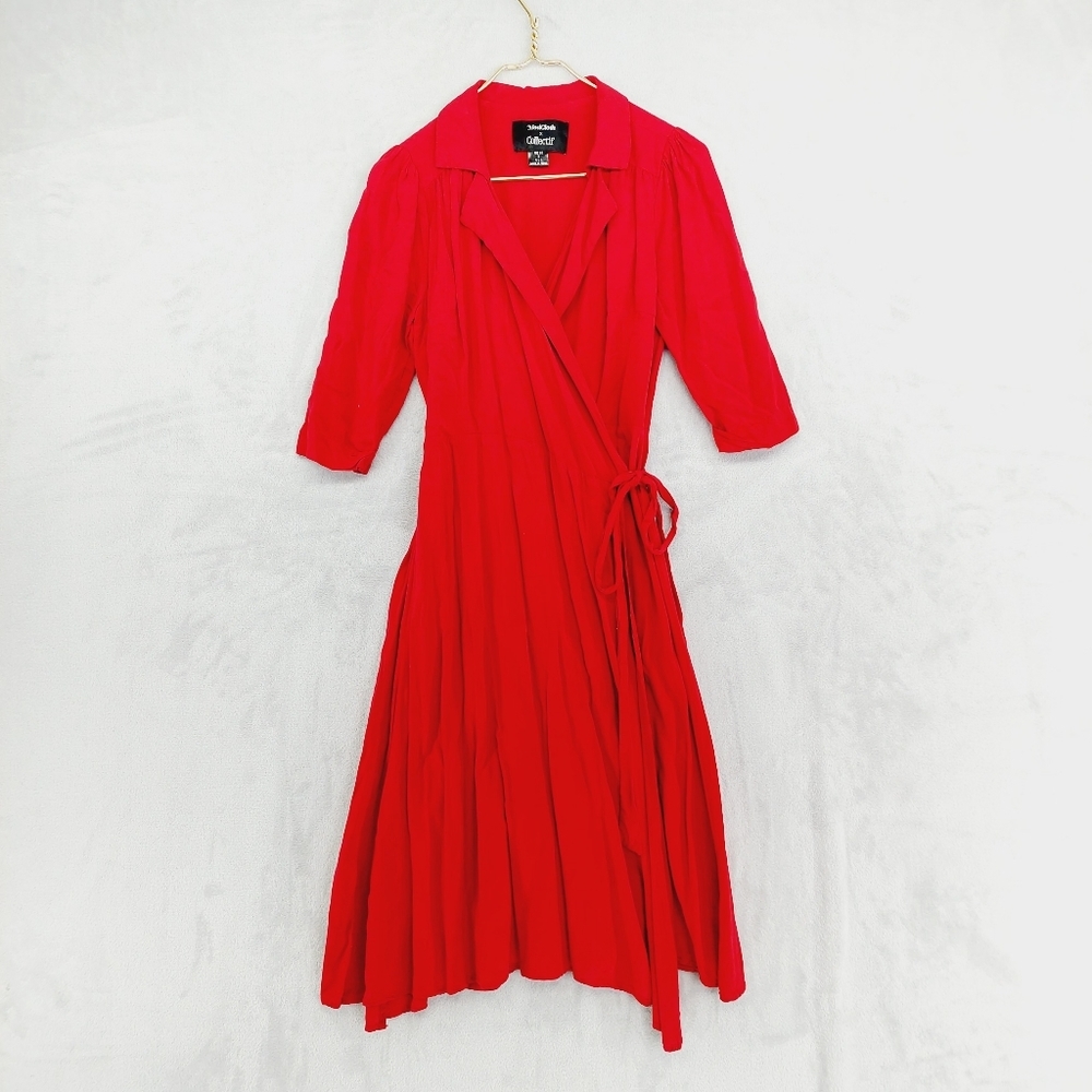 ModCloth x Collectif Classic Red Wrap Summer Midi Waist Tie Dress P5470